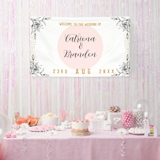 Pink & Black Modern Gold Dots Hochzeitsbanner Banner (Party)