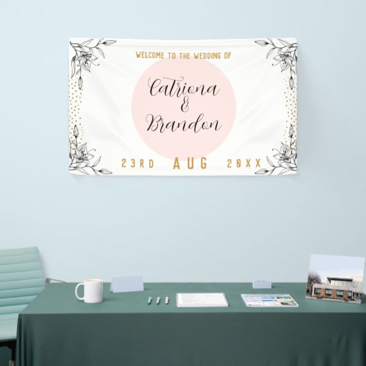 Pink & Black Modern Gold Dots Hochzeitsbanner Banner (Messeveranstaltung)