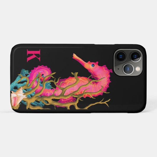 Pink Black Modern Marine Seepferd Chic Case-Mate iPhone Hülle (Rückseite (Horizontal))