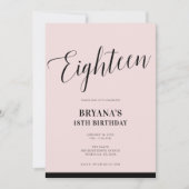Pink Black Modern Minimal Script achtzehn 18 18. Einladung (Vorderseite)