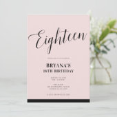 Pink Black Modern Minimal Script achtzehn 18 18. Einladung (Stehend Vorderseite)