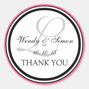 Pink Black Monogram L Wedding Danke Runder Aufkleber
