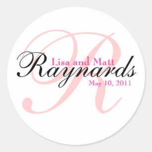 Pink Black Monogram Runder Aufkleber