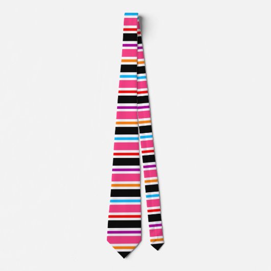 Pink Black Multi-Colors Stripes Krawatte (Vorderseite)