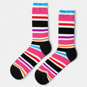 Pink Black Multi-Colors Stripes Socken