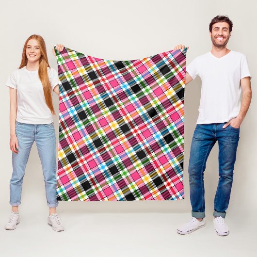 Pink Black Multicolour Flannel Plaid Tartan Fleecedecke