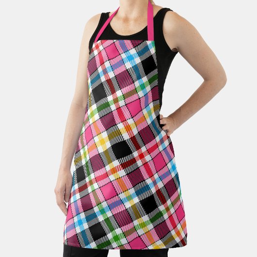 Pink Black Multicolour Flannel Plaid Tartan Schürze