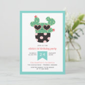 Pink Black Niedlich Cactus Birthday Party Einladung (Stehend Vorderseite)