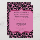 Pink Black Paisley Verziert Pink Frame Post Weddin Einladung (Vorne/Hinten)