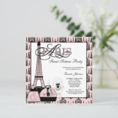 Pink Black Paris Chandelier 16 . Geburtstag Party Einladung (Stehend Vorderseite)