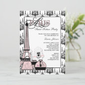 Pink Black Paris Chandelier 16 . Geburtstag Party Einladung (Stehend Vorderseite)