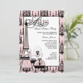 Pink Black Paris Chandelier Sweet 16 Party Einladung (Stehend Vorderseite)