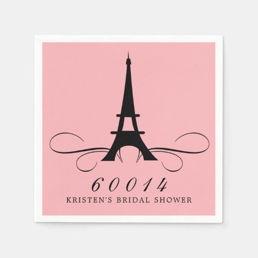 Pink Black Paris Eiffel Tower Brautparty Serviette (Vorderseite)