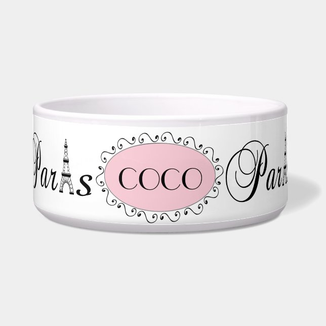 Pink Black Paris Eiffel Tower Name Dog Pet Bowl Napf (Vorderseite)