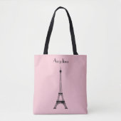 Pink Black Paris Eiffelturm mit Namen Tasche (Vorderseite)