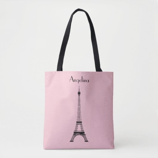 Pink Black Paris Eiffelturm mit Namen Tasche (Vorderseite)