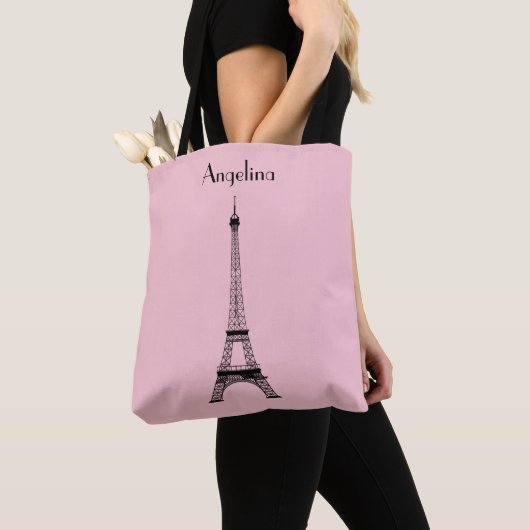 Pink Black Paris Eiffelturm mit Namen Tasche (Von Nahem)