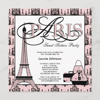 Pink Black Paris Sweet 16 Geburtstagsparty Einladung