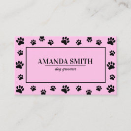 Pink & Black Paw Prints Dog Groomer Business Card Visitenkarte