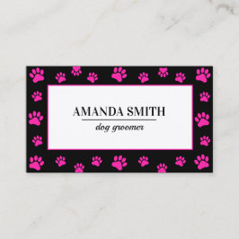 Pink & Black Paw Prints Dog Groomer Business Card Visitenkarte