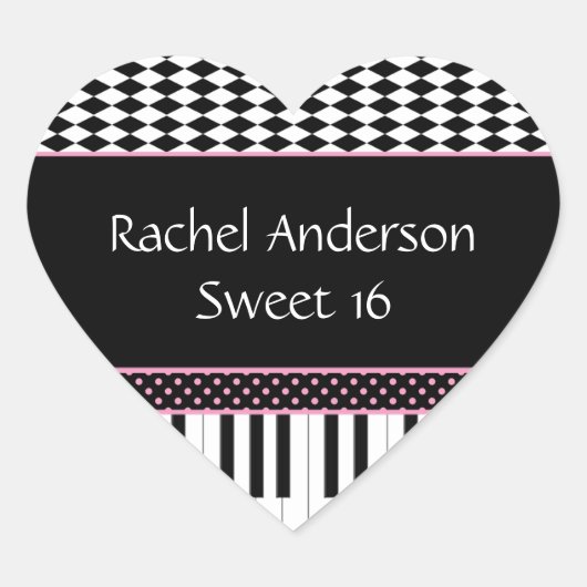 Pink Black Piano Thema Sweet 16 Geburtstag Herz-Aufkleber (Vorderseite)