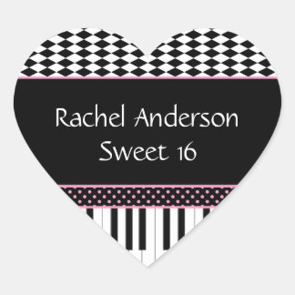 Pink Black Piano Thema Sweet 16 Geburtstag Herz-Aufkleber