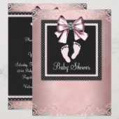 Pink Black Pink Footprints Baby Dusche Einladung (Vorne/Hinten)