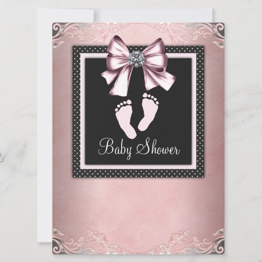 Pink Black Pink Footprints Baby Dusche Einladung (Vorderseite)