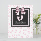 Pink Black Pink Footprints Baby Dusche Einladung (Stehend Vorderseite)