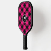 Pink Black Plaid Monogram Name Pickleball Schläger (Links)