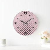 Pink Black Polak Dot Große Wanduhr (Zuhause)