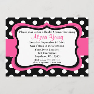 Pink Black Polka Dot Bridal oder Babydusche Einlad Einladung