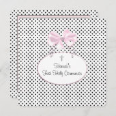 Pink Black Polka Dot Cross Girls Erste Kommune Einladung (Vorne/Hinten)