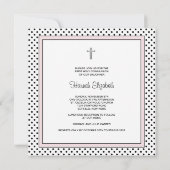 Pink Black Polka Dot Cross Girls First Communion Einladung (Rückseite)