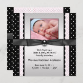 Pink Black Polka Dot Girl Foto Geburtsankündigung Ankündigung (Vorne/Hinten)