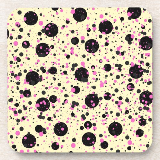 Pink & Black Polka Dot Glam Pattern Getränkeuntersetzer (Vorderseite)