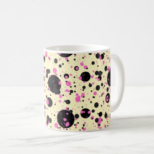 Pink & Black Polka Dot Glam Pattern Kaffeetasse (VorderseiteRechts)
