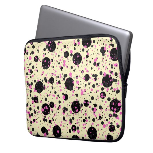 Pink & Black Polka Dot Glam Pattern Laptopschutzhülle (Vorderseite Links)