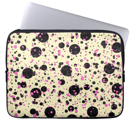 Pink & Black Polka Dot Glam Pattern Laptopschutzhülle (Vorderseite)