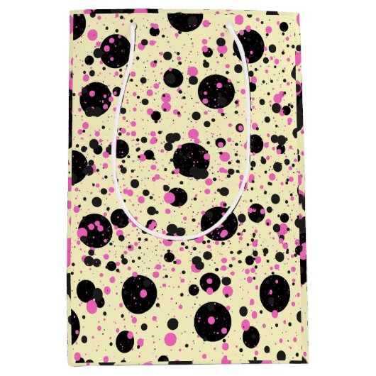 Pink & Black Polka Dot Glam Pattern Mittlere Geschenktüte (Vorderseite)