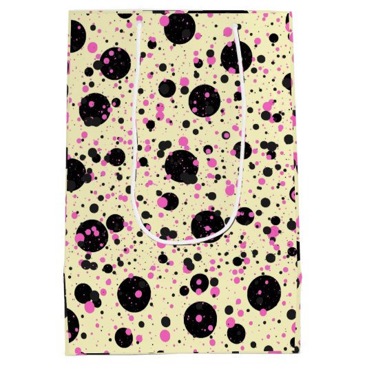 Pink & Black Polka Dot Glam Pattern Mittlere Geschenktüte (Rückseite)