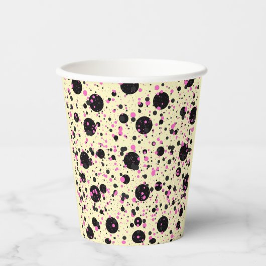 Pink & Black Polka Dot Glam Pattern Pappbecher (Vorderseite)