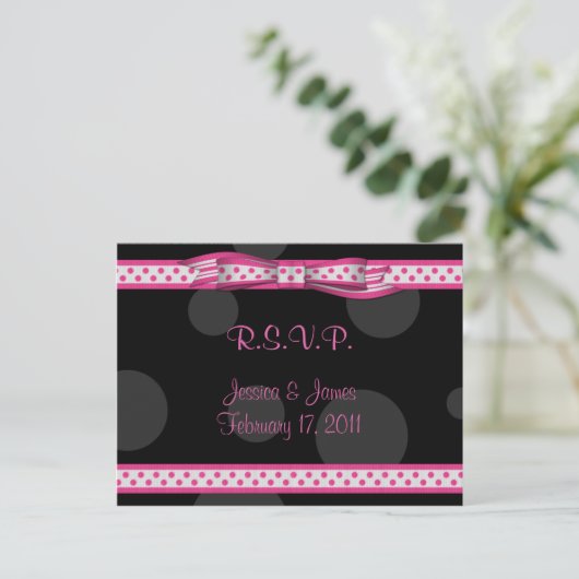 Pink Black Polka Dot Ribbon Bow UAWG Postkarte (Stehend Vorderseite)