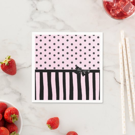 Pink & Black Polka Dot Striptes Party Papier Napki Serviette (Beispiel)