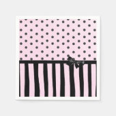 Pink & Black Polka Dot Striptes Party Papier Napki Serviette (Vorderseite)