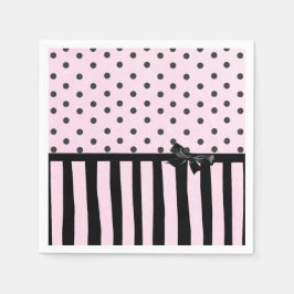 Pink & Black Polka Dot Striptes Party Papier Napki Serviette