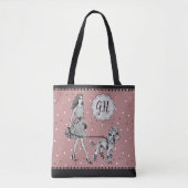 Pink Black Polka Dot Woman Poodle Monogram Initial Tasche (Vorderseite)