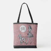Pink Black Polka Dot Woman Poodle Monogram Initial Tasche (Rückseite)