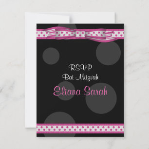 Pink & Black Polka Dots Bat Mitzvah Response Card RSVP Karte