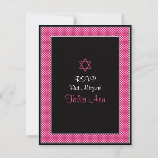 Pink & Black Polka Dots Bat Mitzvah Response Card RSVP Karte (Vorderseite)